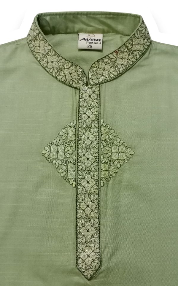 Green Olive Color Cotton Panjabi-Pajama Set for 2 Years Baby Boys to 10 Years Boys EID Collection - Image 3